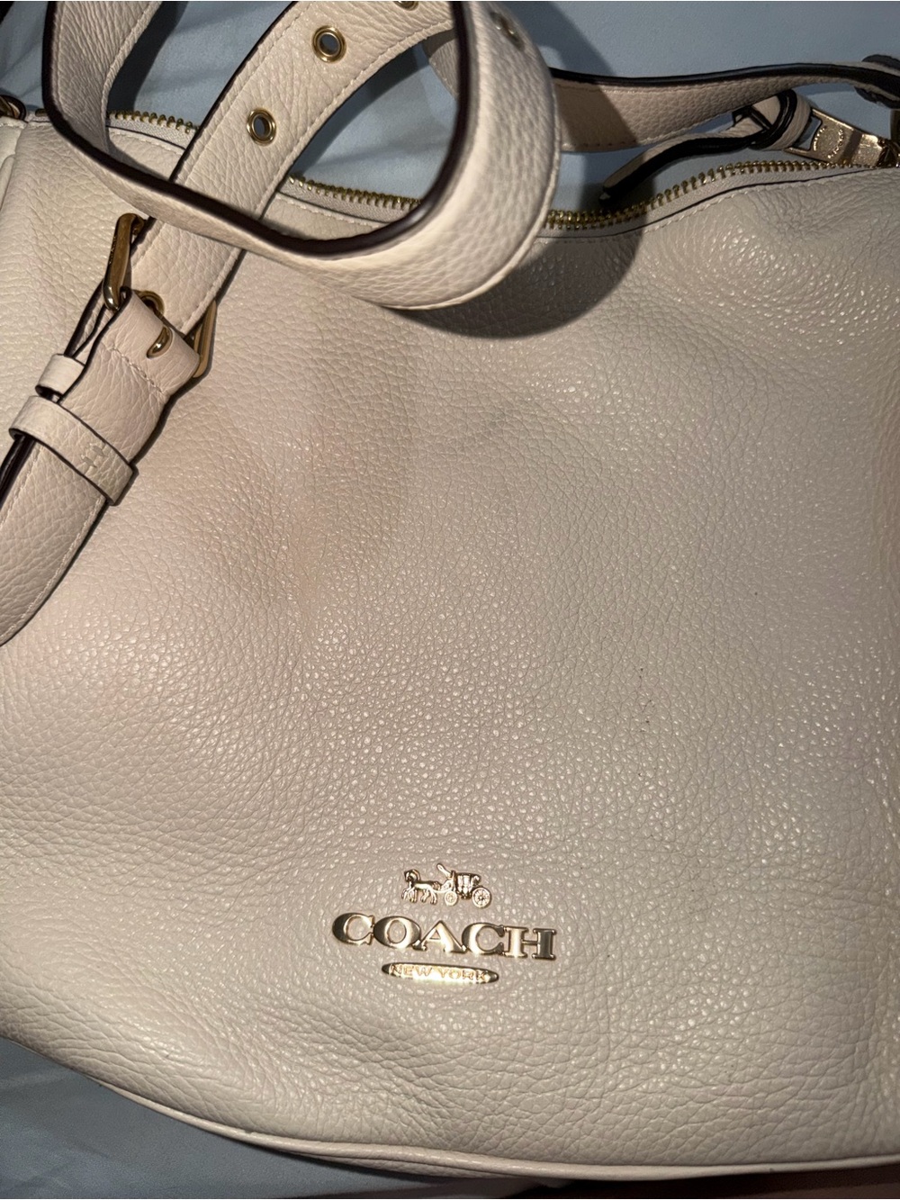 Coach Cream Pebbled Leather crossbody Bag with Gold Logo